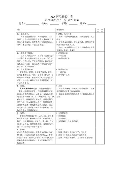 脑梗nlhss评分表
