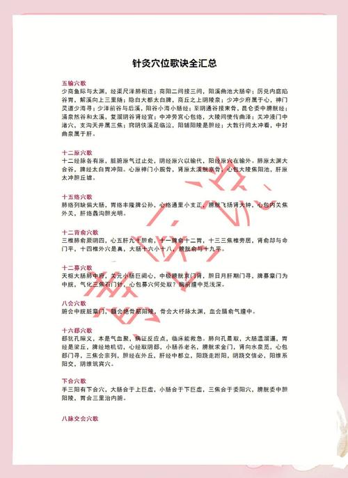 中医针灸穴位速记歌诀